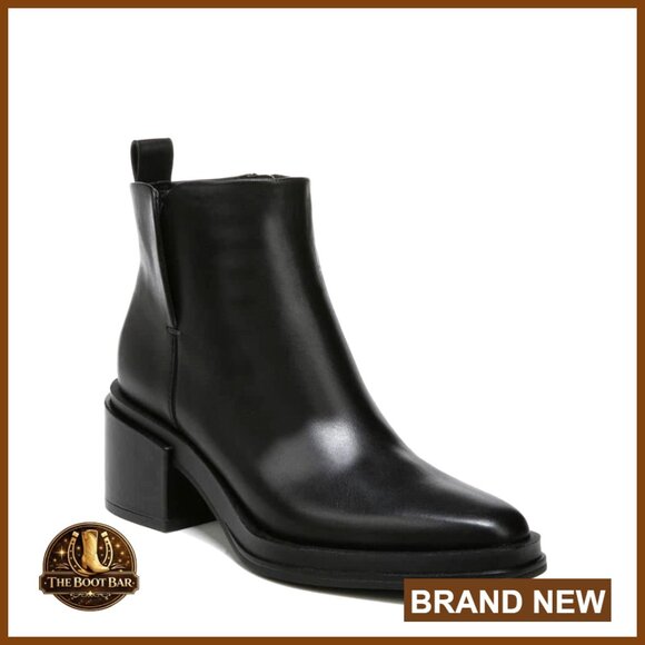 Premium Leather Ankle Bootie with Block Heel and Side Zip